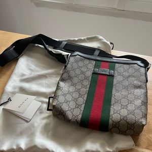 GG Supreme Monogram Web Messenger Bag Black gently worn